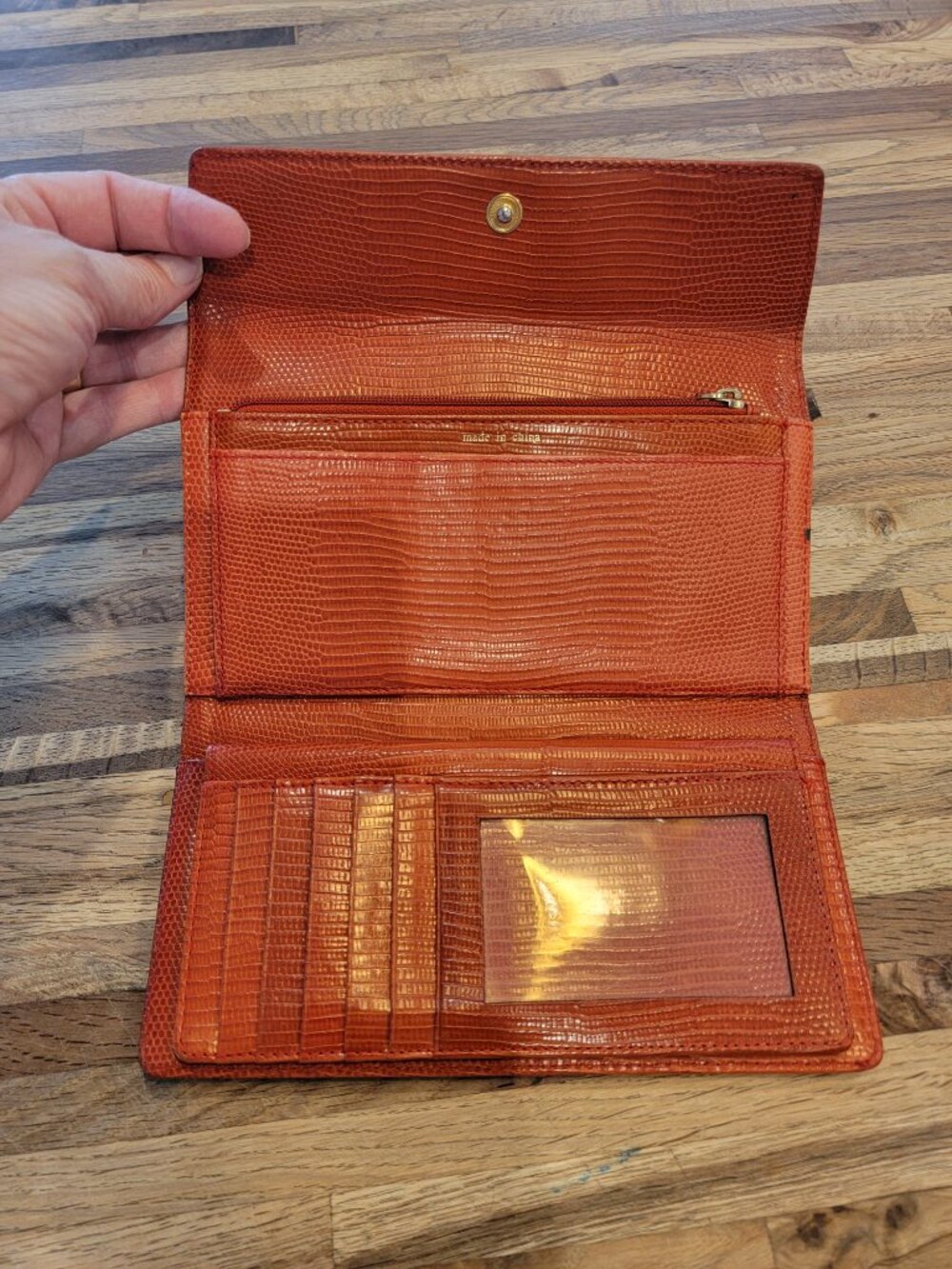 Vintage Kate Spade Burnt Orange Snake Embossed Long Leather Tri Fold Wallet - Picture 2 of 15